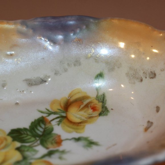Vintage Opalescent Germany Celery dish Condiment Tray Lusterware Roses - Picture 6 of 6